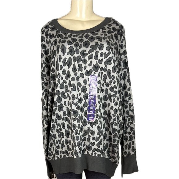 Isaac Mizrahi +XXL Gray Animal Print Crew Neck Ribbed Trim Long Sleeve Sweater - Picture 5 of 7